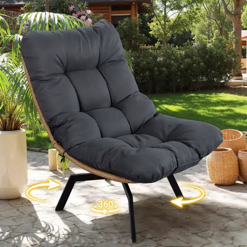 Fauteuil pivotant d'extérieur en rotin Celebalcony, avec coussin épaissi et pochette latérale, chaises longues de patio pivotantes à 360° pour salon, balcon