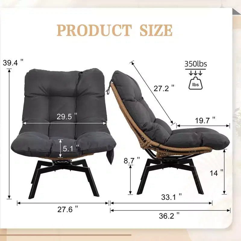 Fauteuil pivotant d'extérieur en rotin Celebalcony, avec coussin épaissi et pochette latérale, chaises longues de patio pivotantes à 360° pour salon, balcon