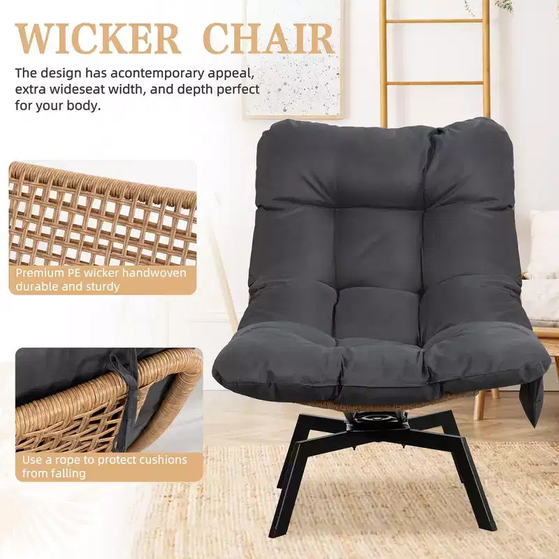 Fauteuil pivotant d'extérieur en rotin Celebalcony, avec coussin épaissi et pochette latérale, chaises longues de patio pivotantes à 360° pour salon, balcon