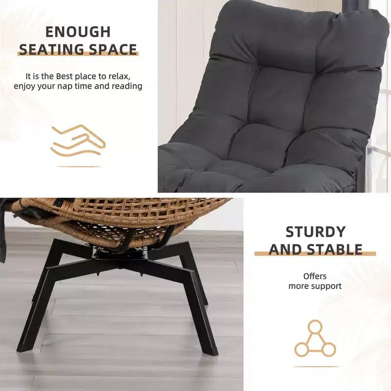 Fauteuil pivotant d'extérieur en rotin Celebalcony, avec coussin épaissi et pochette latérale, chaises longues de patio pivotantes à 360° pour salon, balcon