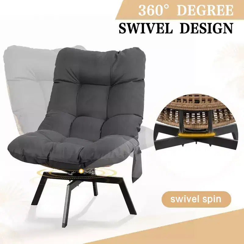 Fauteuil pivotant d'extérieur en rotin Celebalcony, avec coussin épaissi et pochette latérale, chaises longues de patio pivotantes à 360° pour salon, balcon