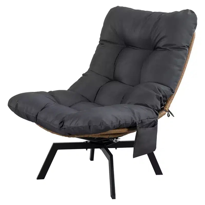 Fauteuil pivotant d'extérieur en rotin Celebalcony, avec coussin épaissi et pochette latérale, chaises longues de patio pivotantes à 360° pour salon, balcon