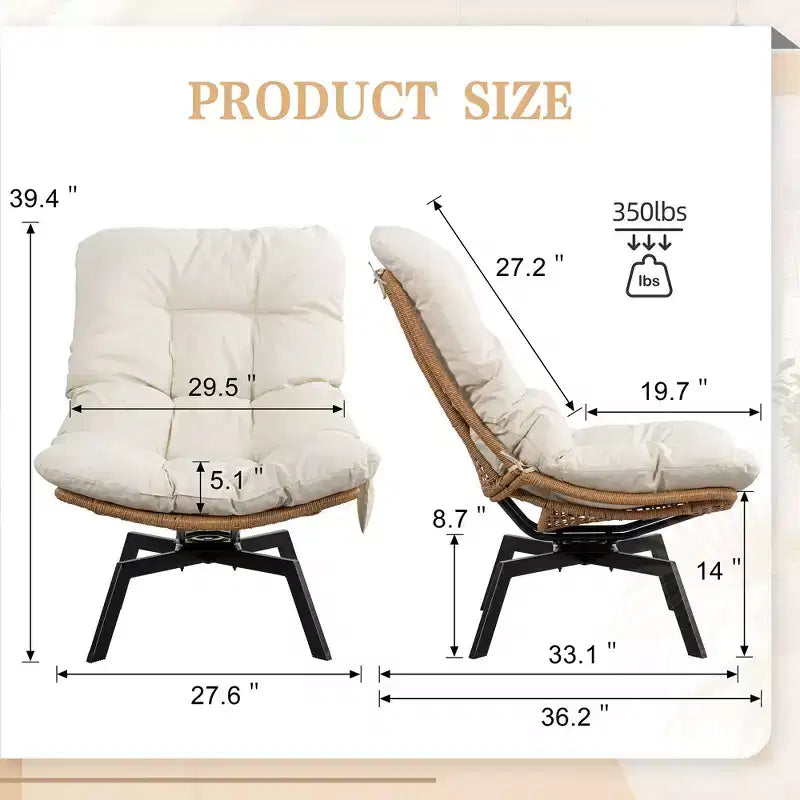 Fauteuil pivotant d'extérieur en rotin Celebalcony, avec coussin épaissi et pochette latérale, chaises longues de patio pivotantes à 360° pour salon, balcon