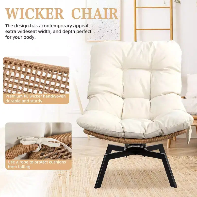 Fauteuil pivotant d'extérieur en rotin Celebalcony, avec coussin épaissi et pochette latérale, chaises longues de patio pivotantes à 360° pour salon, balcon