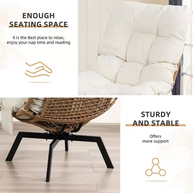 Fauteuil pivotant d'extérieur en rotin Celebalcony, avec coussin épaissi et pochette latérale, chaises longues de patio pivotantes à 360° pour salon, balcon
