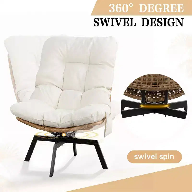 Fauteuil pivotant d'extérieur en rotin Celebalcony, avec coussin épaissi et pochette latérale, chaises longues de patio pivotantes à 360° pour salon, balcon