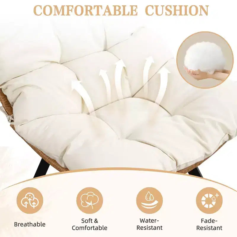 Fauteuil pivotant d'extérieur en rotin Celebalcony, avec coussin épaissi et pochette latérale, chaises longues de patio pivotantes à 360° pour salon, balcon