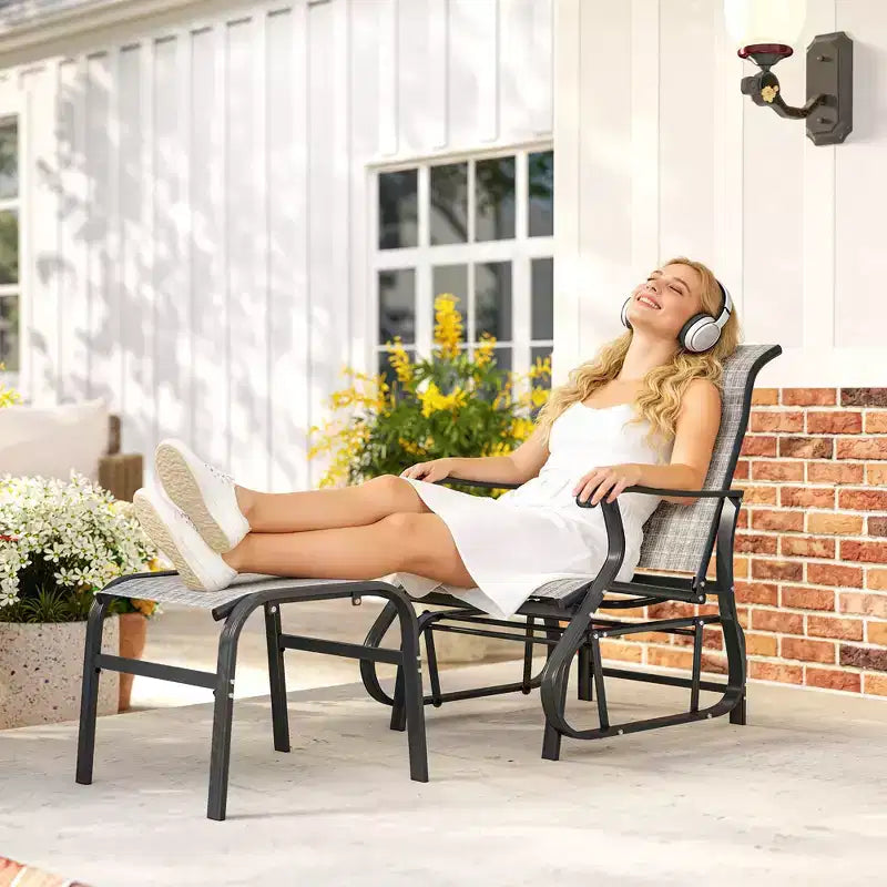 Outsunny Fauteuil planeur d'extérieur avec ottoman, ensemble de planeur de patio 2 pièces avec dossier haut, siège large, maille respirante pour porche, jardin, arrière-cour