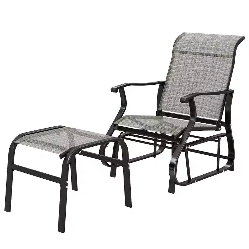 Outsunny Fauteuil planeur d'extérieur avec ottoman, ensemble de planeur de patio 2 pièces avec dossier haut, siège large, maille respirante pour porche, jardin, arrière-cour
