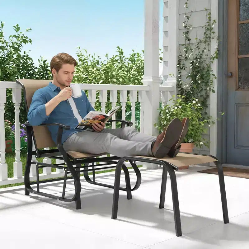 Outsunny Fauteuil planeur d'extérieur avec ottoman, ensemble de planeur de patio 2 pièces avec dossier haut, siège large, maille respirante pour porche, jardin, arrière-cour
