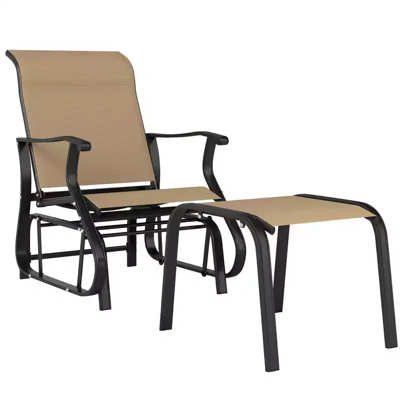Outsunny Fauteuil planeur d'extérieur avec ottoman, ensemble de planeur de patio 2 pièces avec dossier haut, siège large, maille respirante pour porche, jardin, arrière-cour