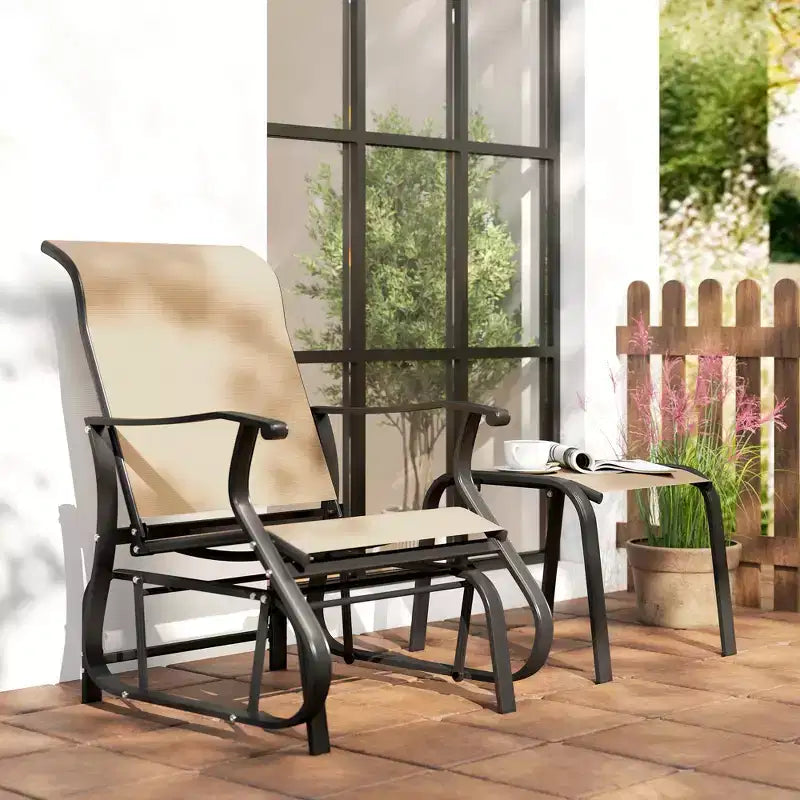 Outsunny Fauteuil planeur d'extérieur avec ottoman, ensemble de planeur de patio 2 pièces avec dossier haut, siège large, maille respirante pour porche, jardin, arrière-cour