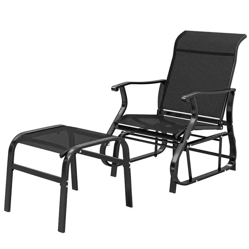 Outsunny Fauteuil planeur d'extérieur avec ottoman, ensemble de planeur de patio 2 pièces avec dossier haut, siège large, maille respirante pour porche, jardin, arrière-cour