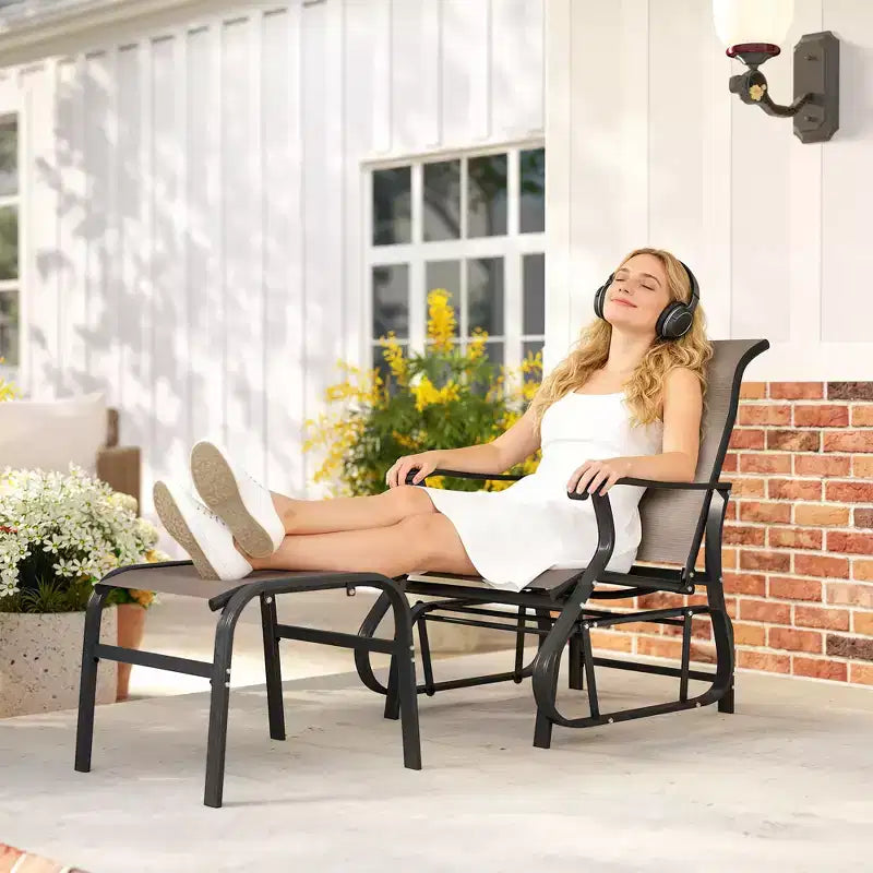 Outsunny Fauteuil planeur d'extérieur avec ottoman, ensemble de planeur de patio 2 pièces avec dossier haut, siège large, maille respirante pour porche, jardin, arrière-cour