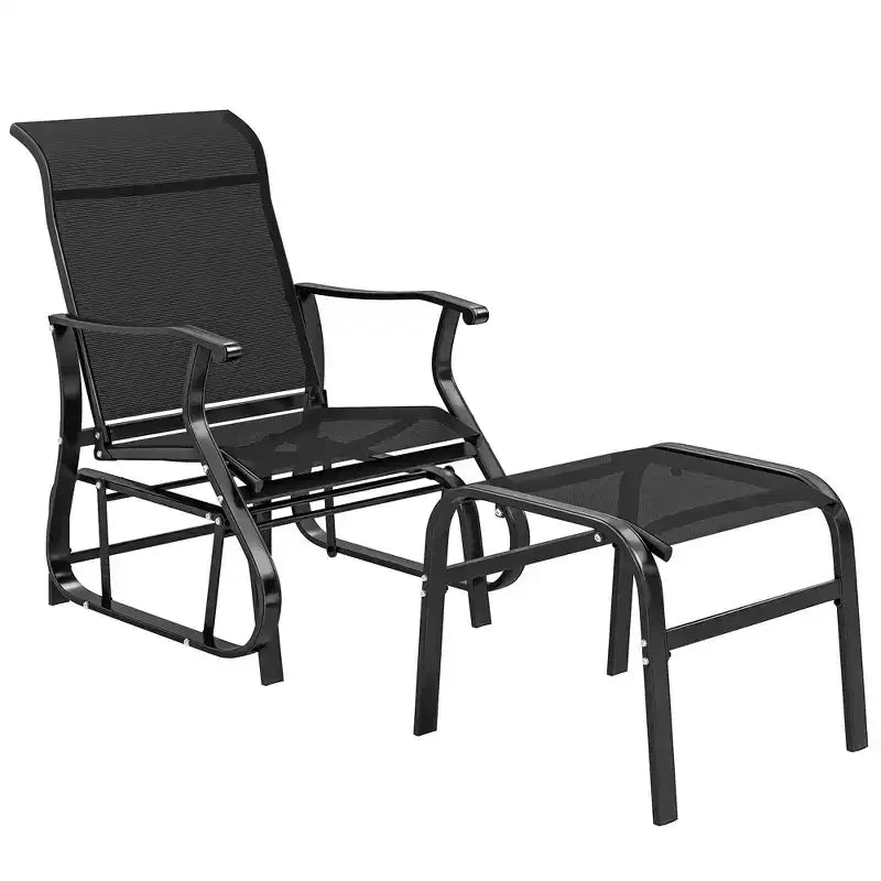 Outsunny Outdoor Glider Chair with Ottoman, 2-Piece Patio Glider Set with High Back, Wide Seat, Breathable Mesh for Porch, Garden, Backyard
