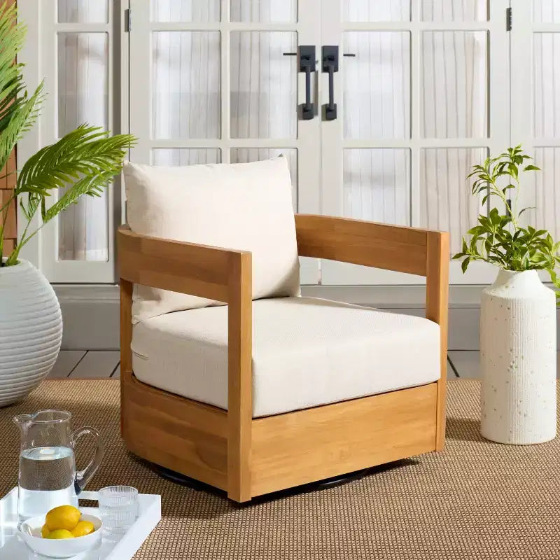 Fauteuil pivotant Kento intérieur/extérieur - PAT7099 - Naturel/Gris tourterelle - Safavieh