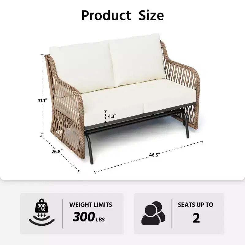 LAUSAINT HOME Fauteuil à bascule extérieur 2 places en rotin pour patio avec coussin