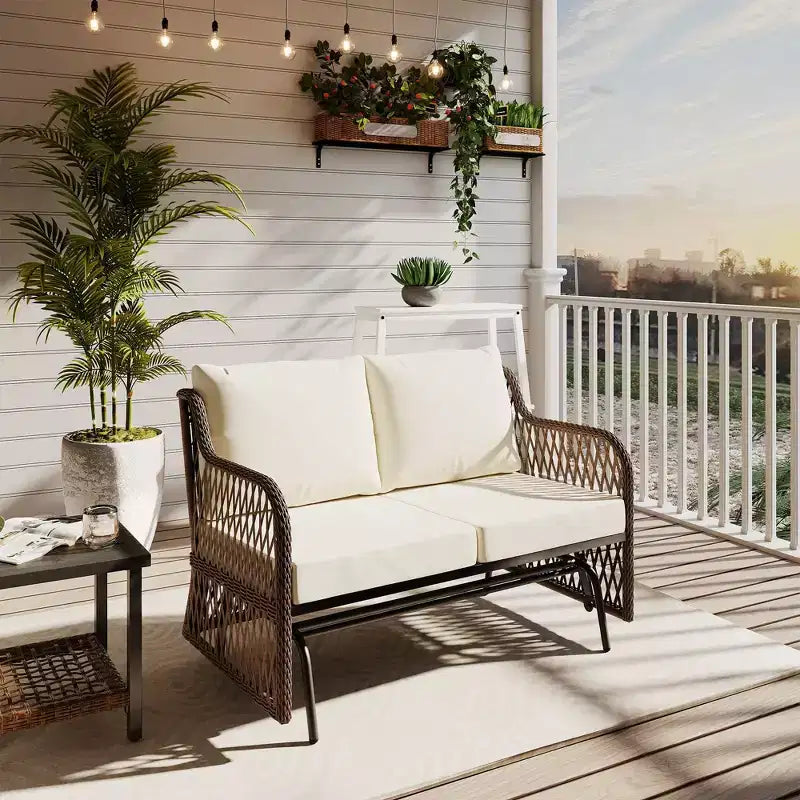 LAUSAINT HOME Fauteuil à bascule extérieur 2 places en rotin pour patio avec coussin