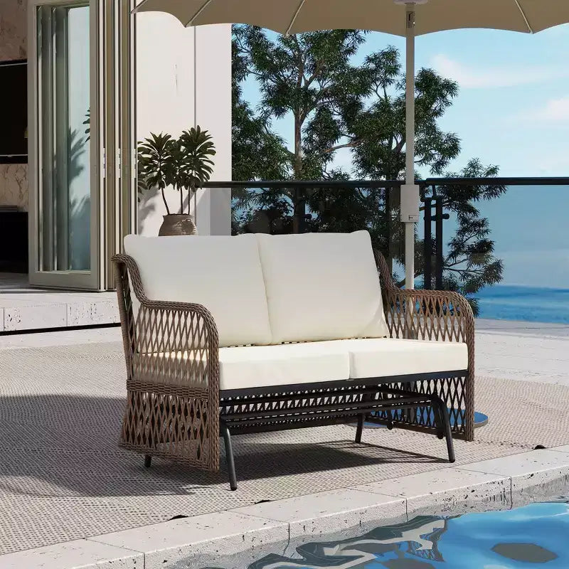 LAUSAINT HOME Fauteuil à bascule extérieur 2 places en rotin pour patio avec coussin