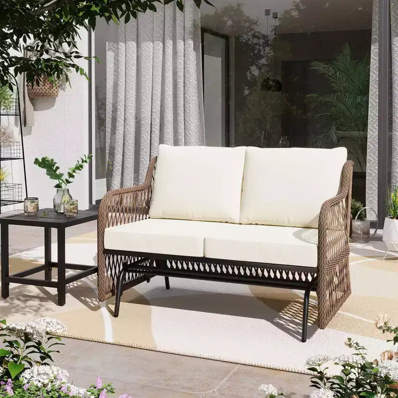 LAUSAINT HOME Fauteuil à bascule extérieur 2 places en rotin pour patio avec coussin