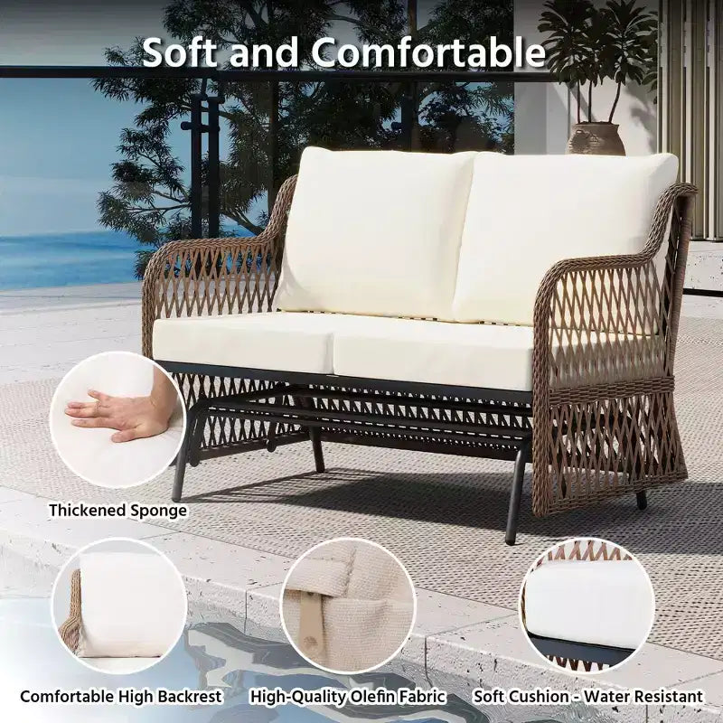 LAUSAINT HOME Fauteuil à bascule extérieur 2 places en rotin pour patio avec coussin
