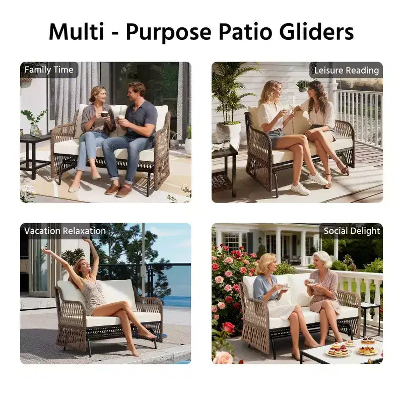 LAUSAINT HOME Fauteuil à bascule extérieur 2 places en rotin pour patio avec coussin