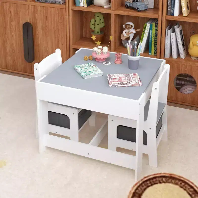 Table et chaise pour enfants Etokfoks blanc gris MDF 3 en 1 table d'activités avec tiroirs de rangement pour le dessin la lecture les loisirs salle de jeux