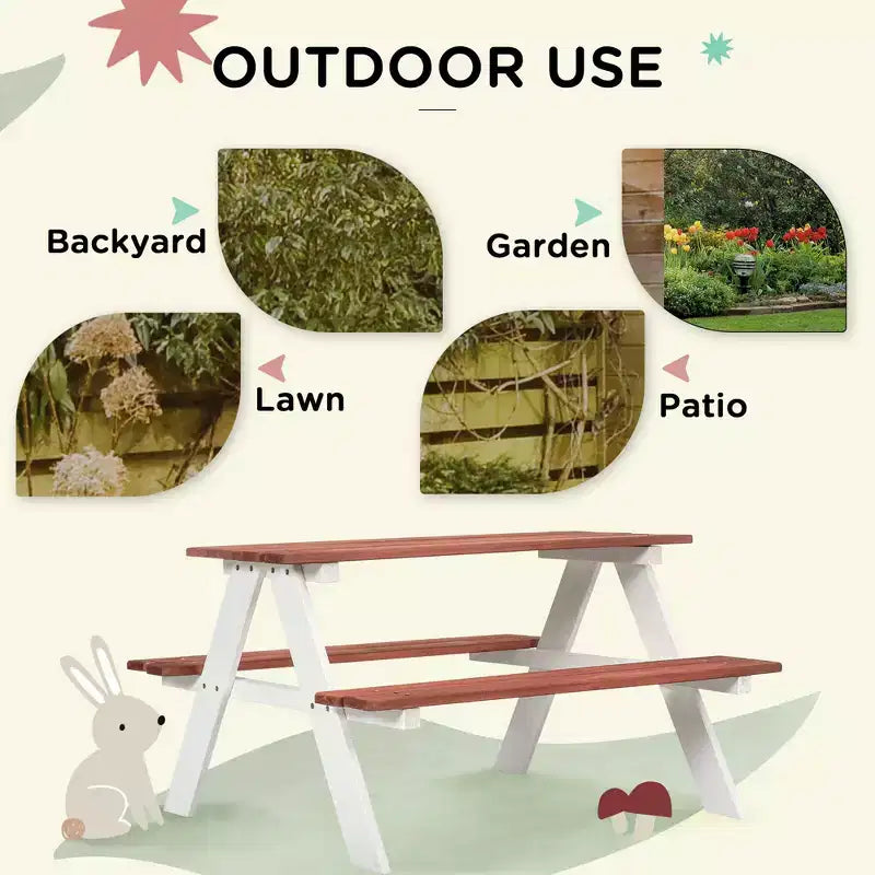 Etokfoks Ensemble table et bancs de pique-nique en bois pour enfants, pour jardin et extérieur, de 3 à 8 ans, 89 cm (L) x 79 cm (l) x 50 cm (H)