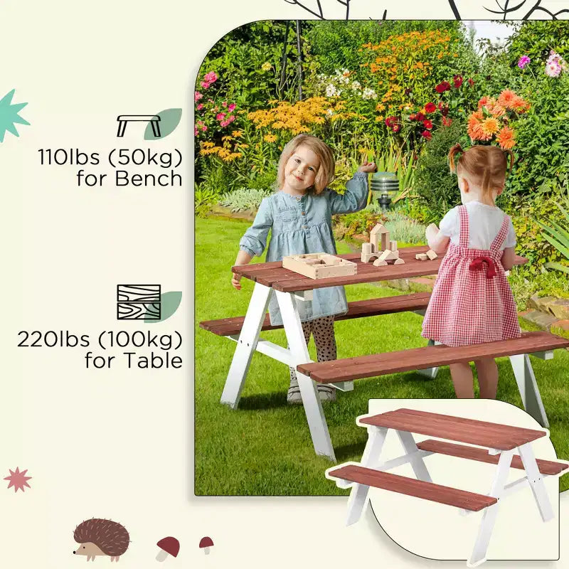 Etokfoks Ensemble table et bancs de pique-nique en bois pour enfants, pour jardin et extérieur, de 3 à 8 ans, 89 cm (L) x 79 cm (l) x 50 cm (H)