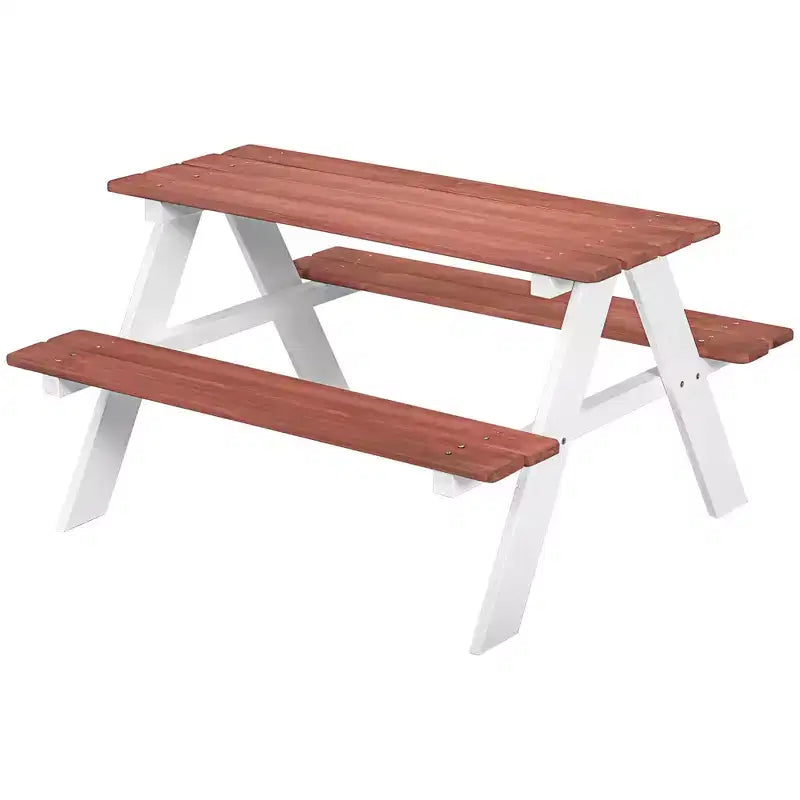 Etokfoks Ensemble table et bancs de pique-nique en bois pour enfants, pour jardin et extérieur, de 3 à 8 ans, 89 cm (L) x 79 cm (l) x 50 cm (H)