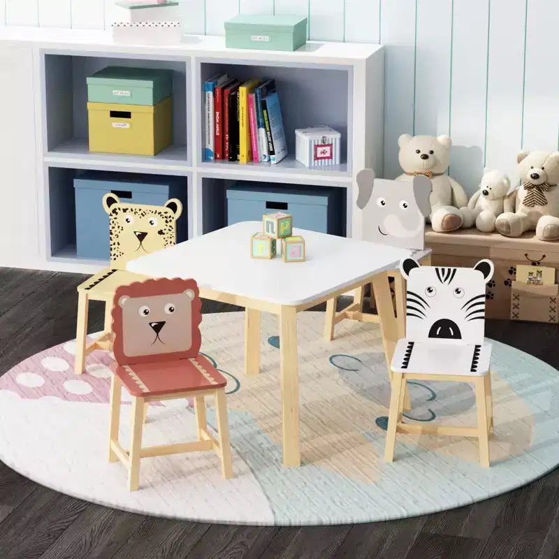 Etokfoks Ensemble Table et Chaises Enfant Blanc Bois Massif et MDF Table 60 x 60 x 50 cm 4 Chaises 30 x 30,7 x 54,5 cm