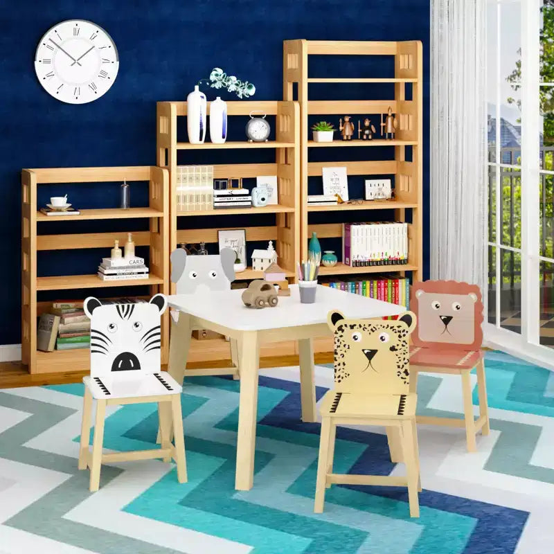 Etokfoks Ensemble Table et Chaises Enfant Blanc Bois Massif et MDF Table 60 x 60 x 50 cm 4 Chaises 30 x 30,7 x 54,5 cm