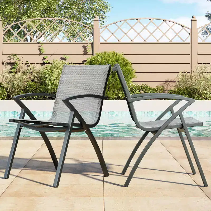 Foldable Aluminum Outdoor Chair Set (2 or 4)  Wide Breathable Sling Seat with Armrest, Lightweight & Durable for Patio, Pool or Garden