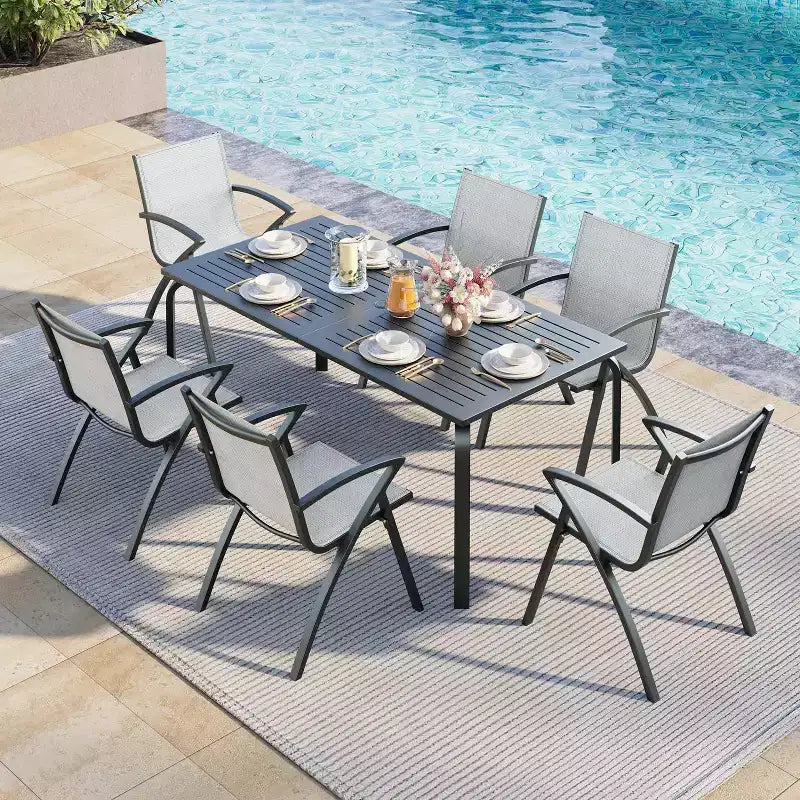 Ensemble de chaises d'extérieur pliantes en aluminium (2 ou 4) avec assise large en textilène respirant et accoudoirs, léger et durable pour patio, piscine ou jardin