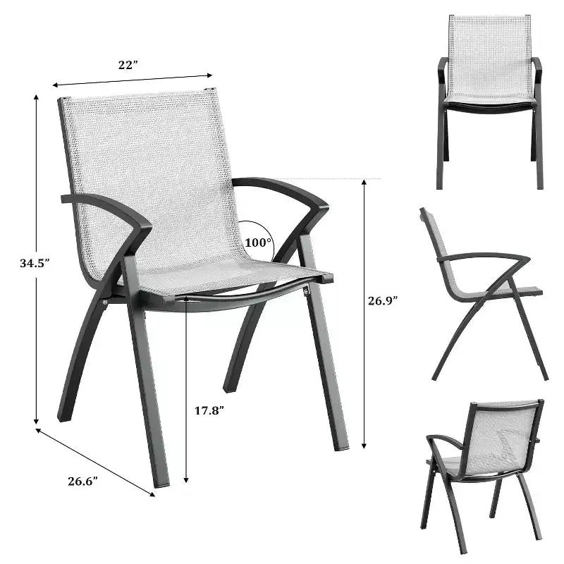 Ensemble de chaises d'extérieur pliantes en aluminium (2 ou 4) avec assise large en textilène respirant et accoudoirs, léger et durable pour patio, piscine ou jardin