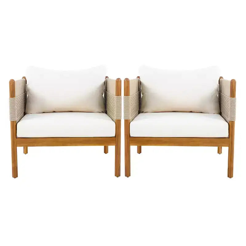 Christopher Knight Home Jiyeon Fauteuil de jardin moderne en bois d'acacia avec tressage en corde losange et coussins (Lot de 2)