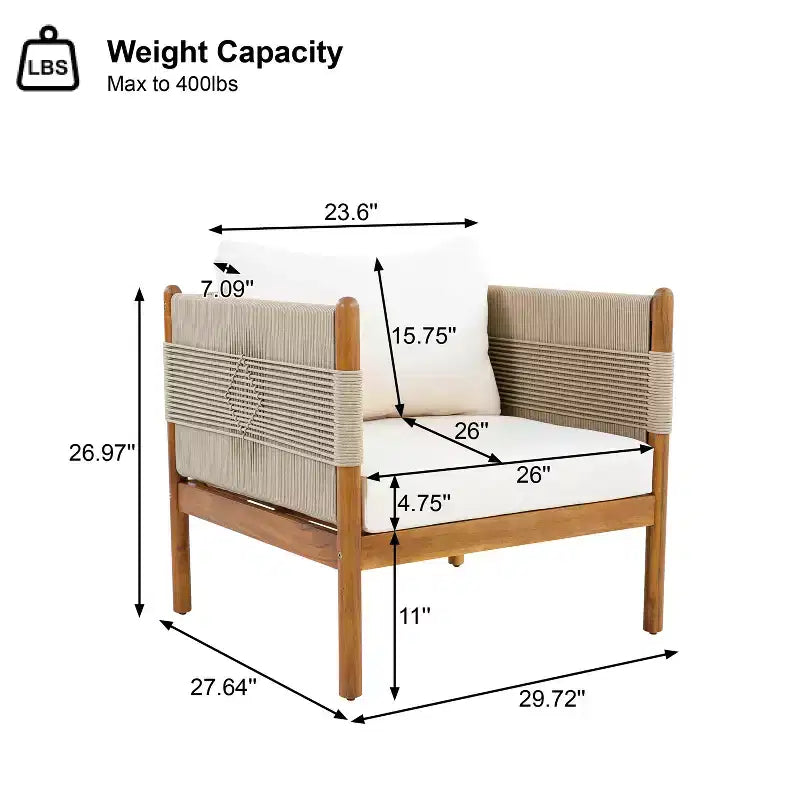 Christopher Knight Home Jiyeon Fauteuil de jardin moderne en bois d'acacia avec tressage en corde losange et coussins (Lot de 2)