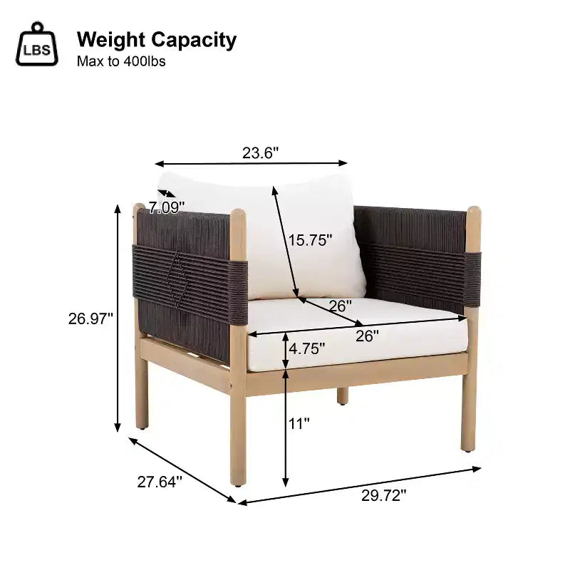 Christopher Knight Home Jiyeon Fauteuil de jardin moderne en bois d'acacia avec tressage en corde losange et coussins (Lot de 2)