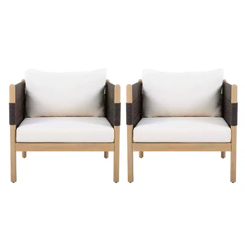 Christopher Knight Home Jiyeon Fauteuil de jardin moderne en bois d'acacia avec tressage en corde losange et coussins (Lot de 2)