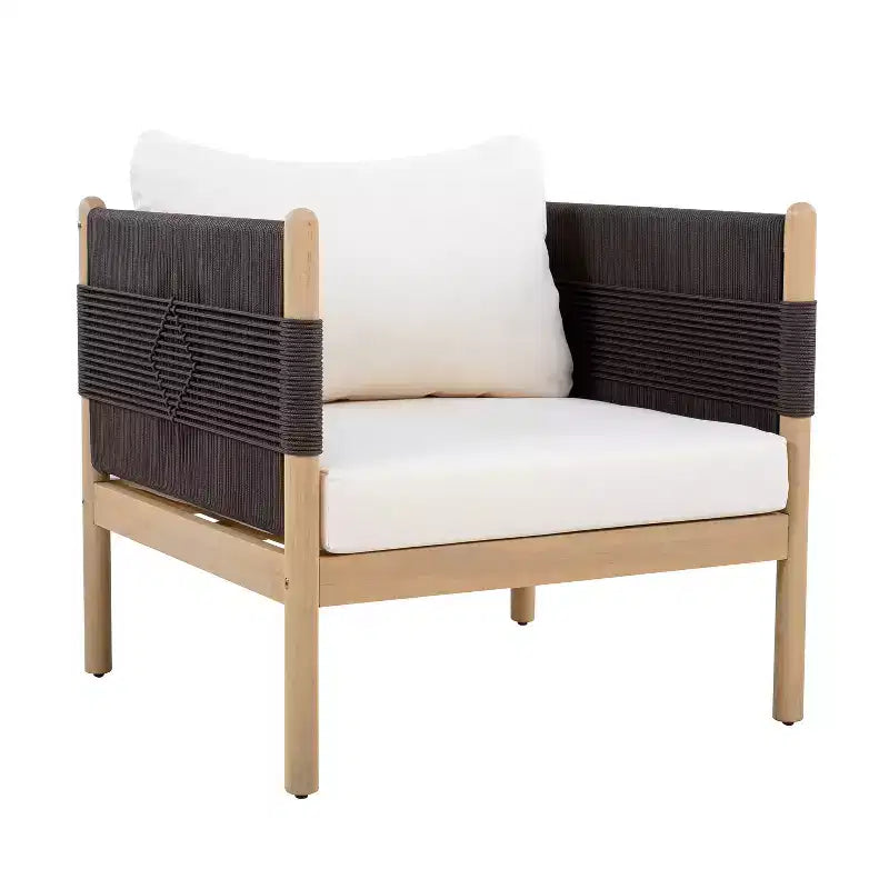 Christopher Knight Home Jiyeon Fauteuil de jardin moderne en bois d'acacia avec tressage en corde losange et coussins (Lot de 2)