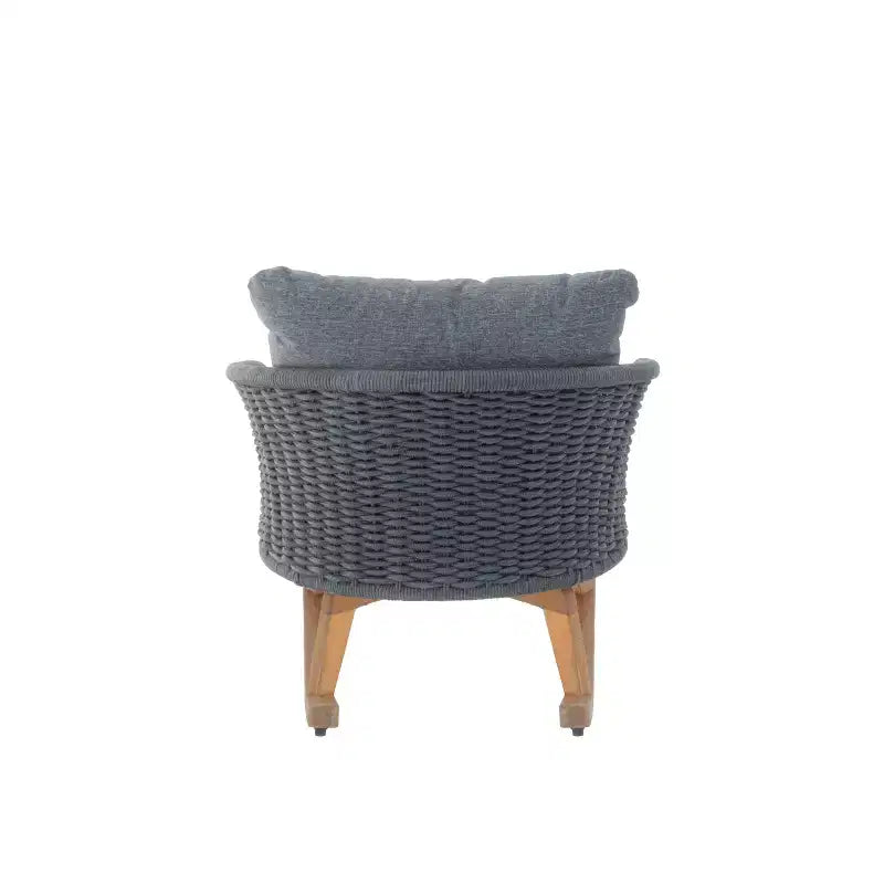 Fauteuil à bascule contemporain MAYEERTY en osier beige, coussin en polyester, cadre en bois pour terrasse, balcon ou salon