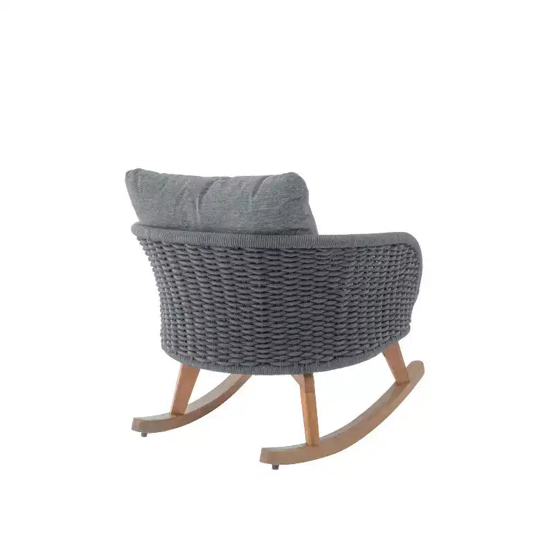 Fauteuil à bascule contemporain MAYEERTY en osier beige, coussin en polyester, cadre en bois pour terrasse, balcon ou salon