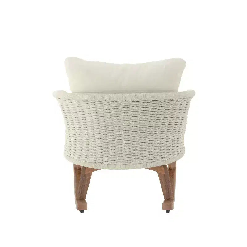 Fauteuil à bascule contemporain MAYEERTY en osier beige, coussin en polyester, cadre en bois pour terrasse, balcon ou salon