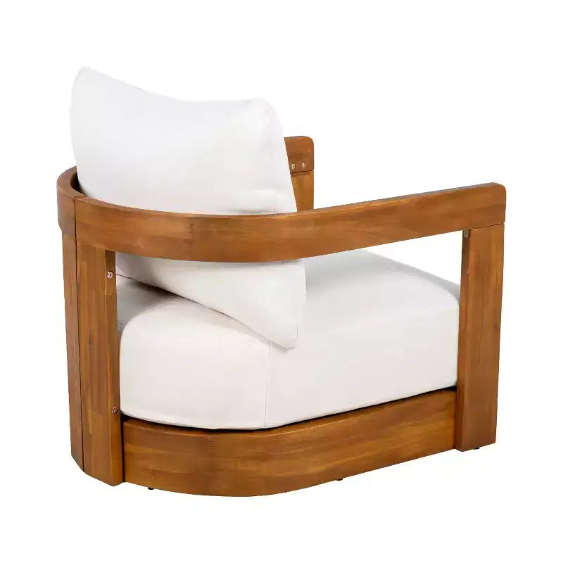 Fauteuil de club extérieur en bois d'acacia de qualité supérieure MAYEERTY, avec dossier incurvé et coussins résistants à l'eau, toutes saisons
