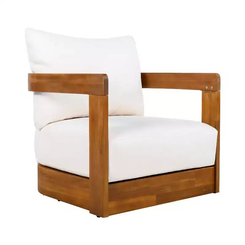 Fauteuil de club extérieur en bois d'acacia de qualité supérieure MAYEERTY, avec dossier incurvé et coussins résistants à l'eau, toutes saisons