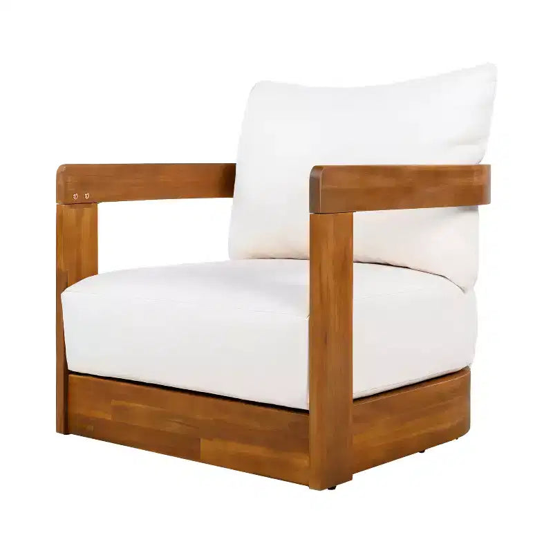 Fauteuil de club extérieur en bois d'acacia de qualité supérieure MAYEERTY, avec dossier incurvé et coussins résistants à l'eau, toutes saisons