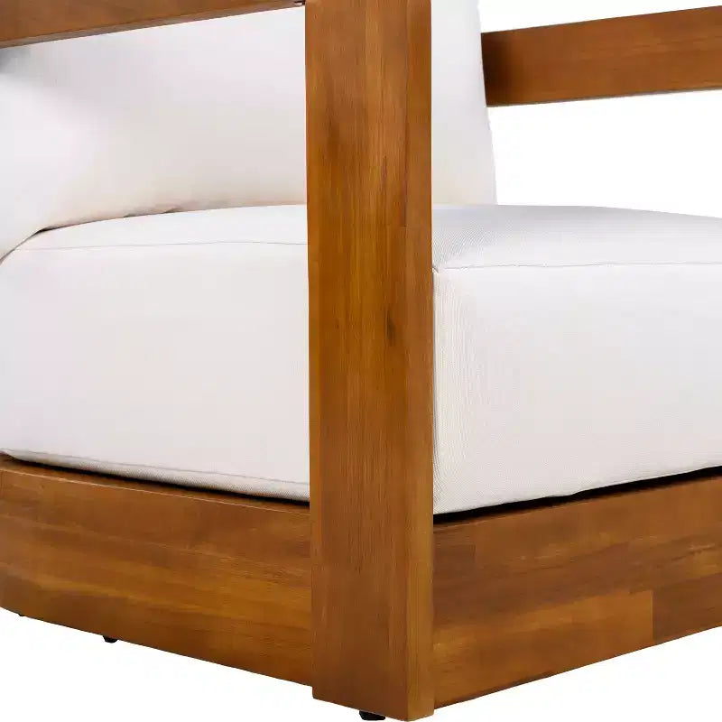 Fauteuil de club extérieur en bois d'acacia de qualité supérieure MAYEERTY, avec dossier incurvé et coussins résistants à l'eau, toutes saisons