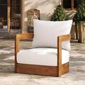 MAYEERTY Premium Acacia Wood Outdoor Club Chair, Curved Tub Design Water-Resistant Cushion All-Weather Chair