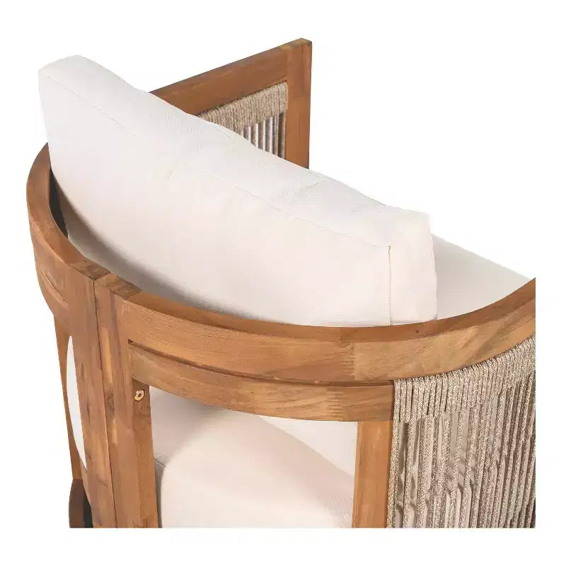 Chaise de club d'extérieur MAYEERTY Premium en bois d'acacia, fauteuil tout temps avec accent en corde tressée et coussin résistant à l'eau