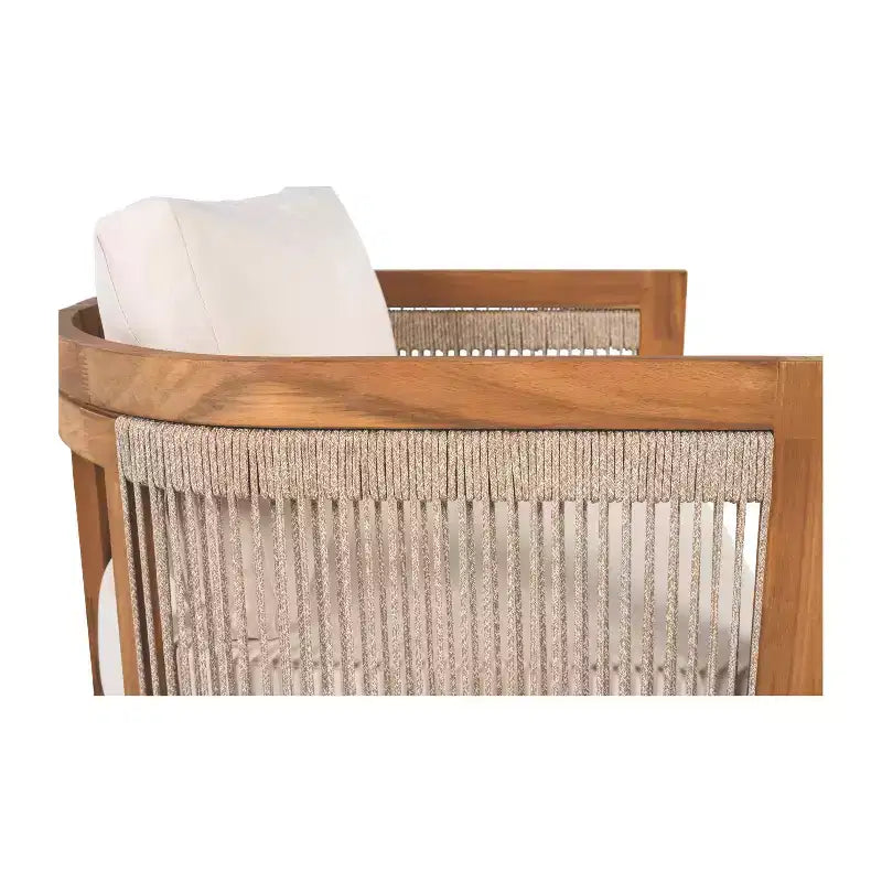 Chaise de club d'extérieur MAYEERTY Premium en bois d'acacia, fauteuil tout temps avec accent en corde tressée et coussin résistant à l'eau